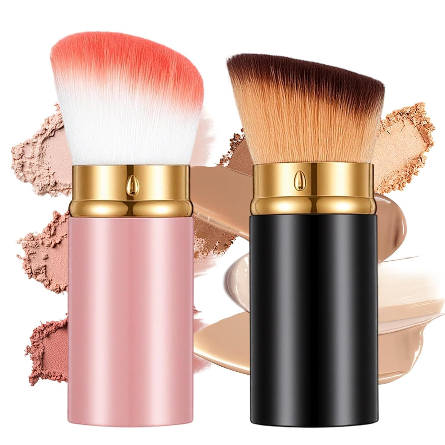 2 PCS Retractable Kabuki Makeup Brush Portable Blush Kabuki Brush Travel Face Fl