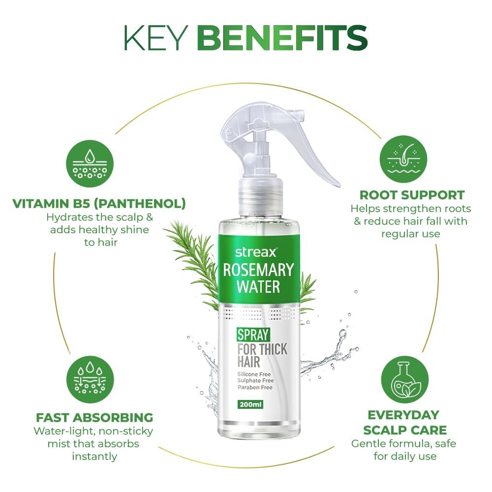 Streax Rosemary Hair Spray – 100% Natural Extracts For Hair Growth 200ml