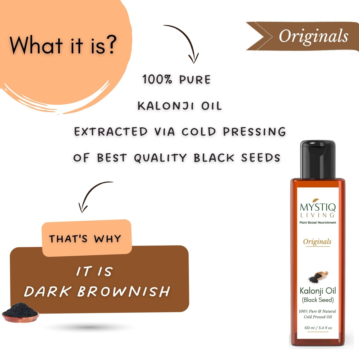Mystiq Living Cold Pressed Kalonji Oil | Black Seed Oil 100ML