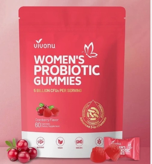 Vivonu Women’s Probiotic Gummies Cranberry 5 Billion CFU Feminine & Gut Health