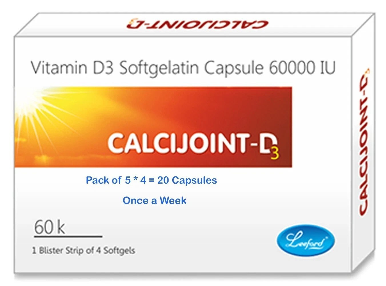 CALCIJOINT Vitamin D3Cholecalciferol 60000 IU Pack of 5 x 4 Capsules Once Week