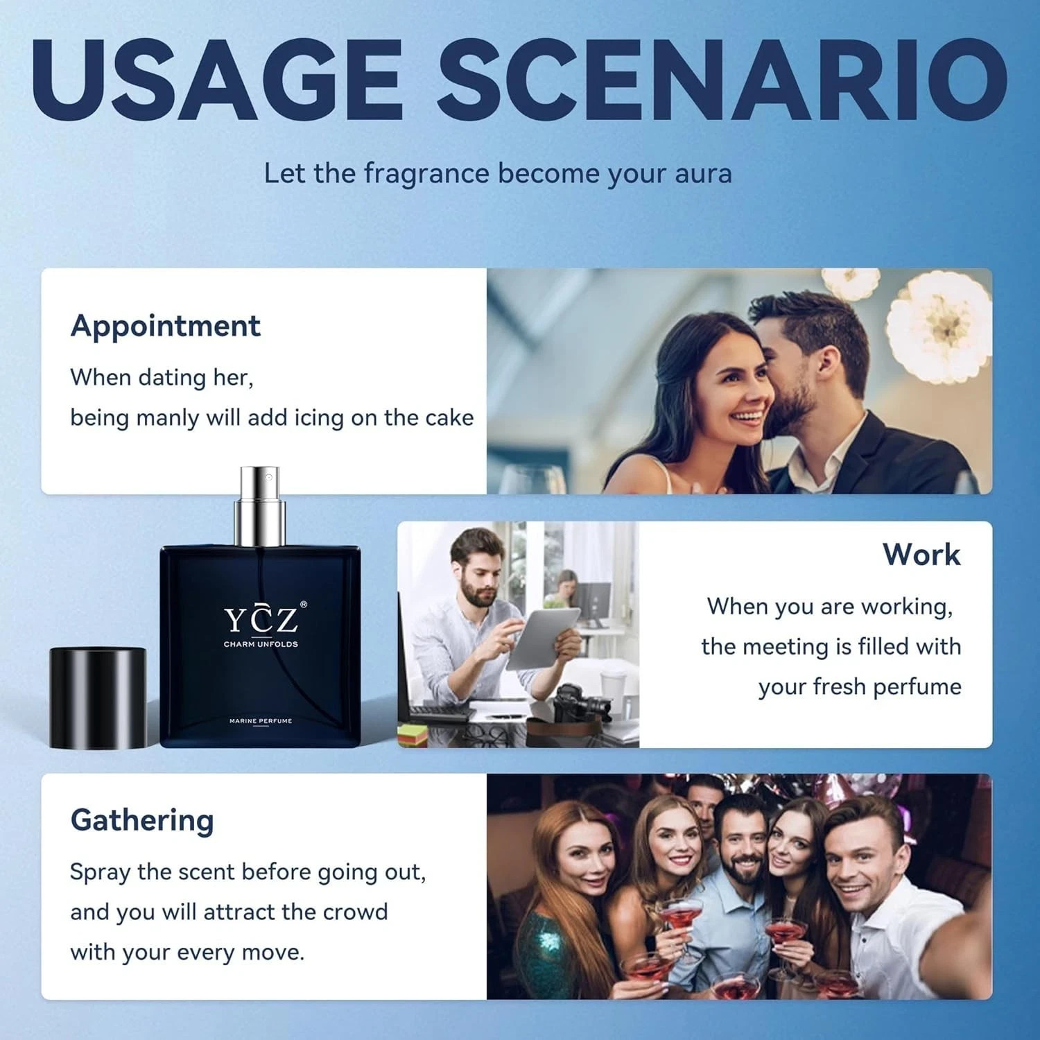Ycz Charm Unfolds Marine Perfume for Men Long Lasting Fragrance 1.7oz(50ml)