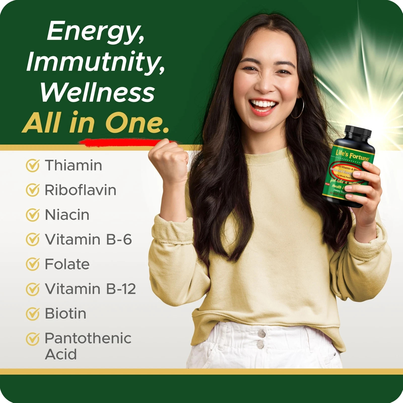 Life’s Fortune Multivitamin & Mineral 60 Tablets All Natural Energy Source Su…