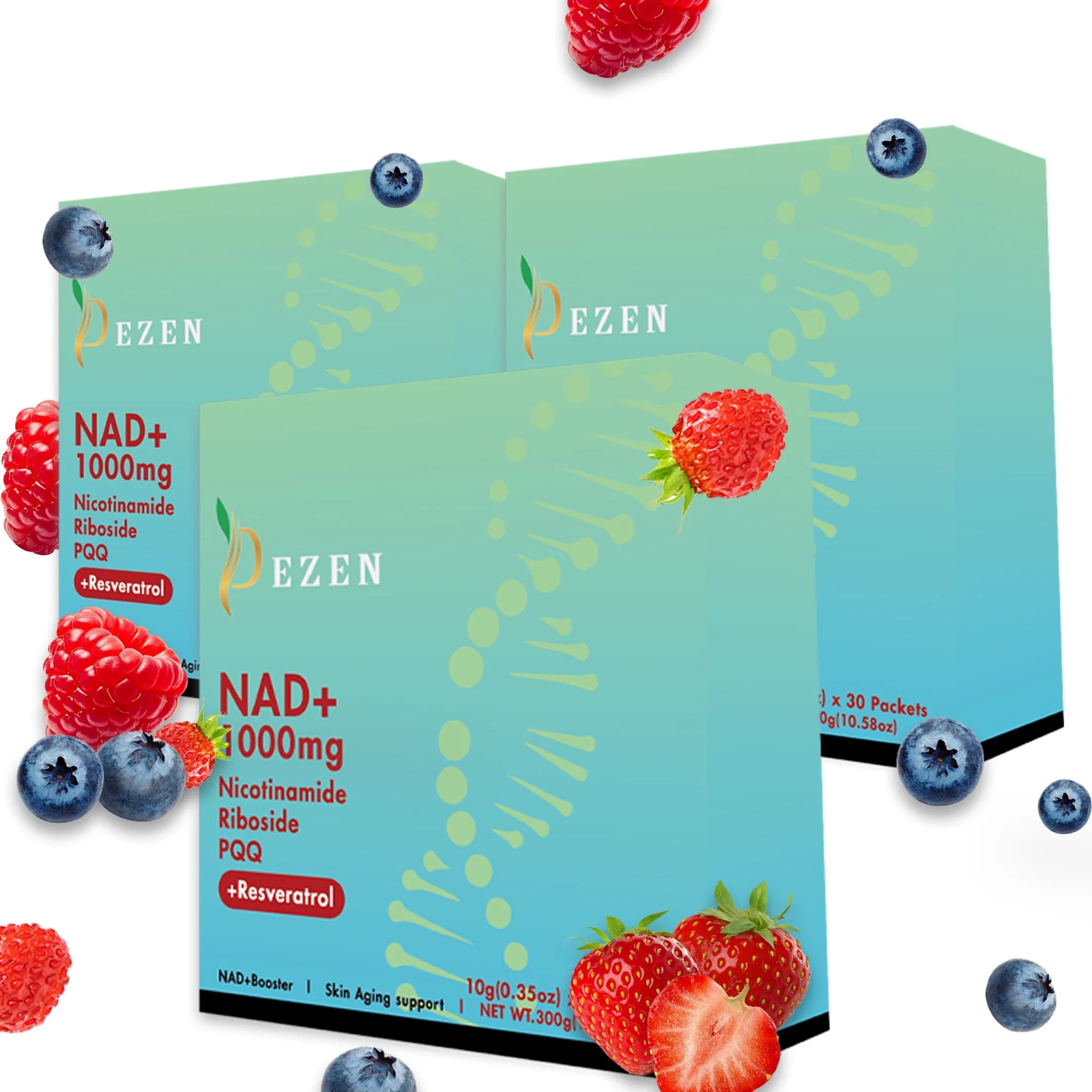 60Pcs DEZEN NAD+ 1000Mg Liquid Sachet, NAD Nicotinamide Riboside Resveratrol Sup