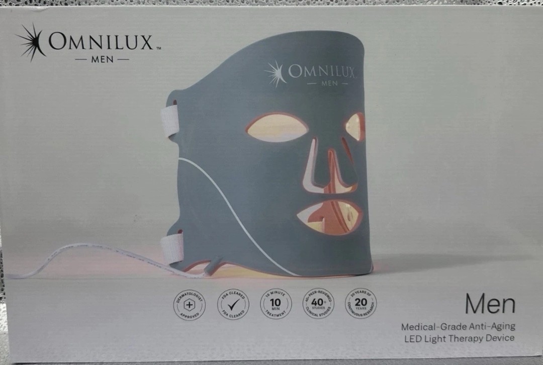 LikeNew-Omnilux MensLED Mask Therapy Device Reduce Lines Wrinkles-MASK&POWERBANK