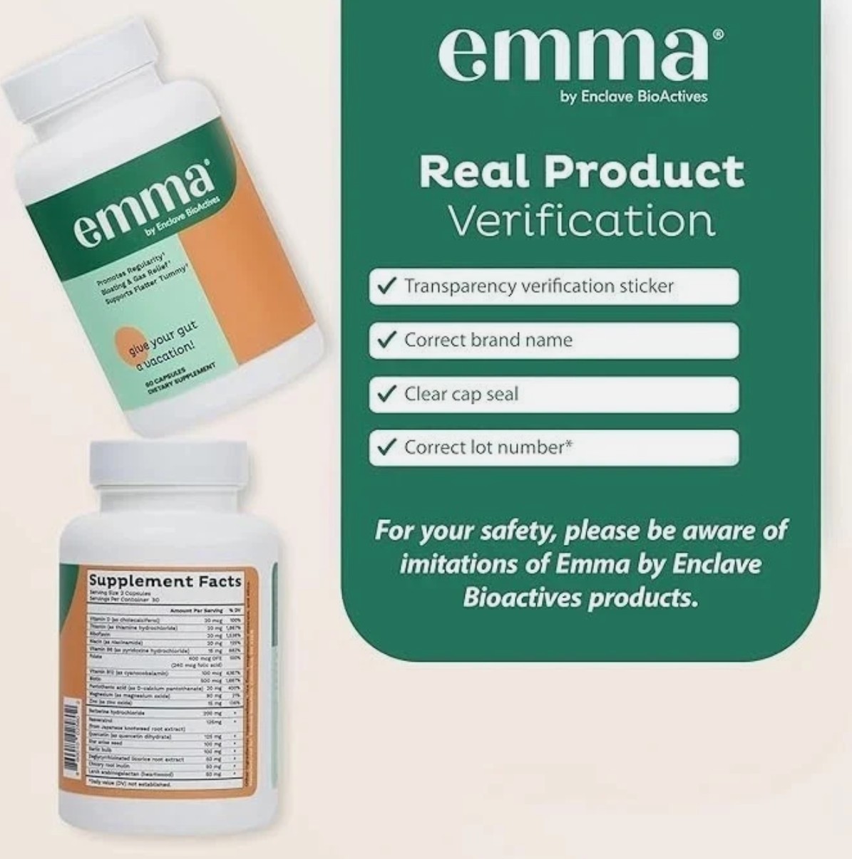 2 Pack Emma Gut Health Supplement 120 Capsules for Bloating Relief & Leaky Gut
