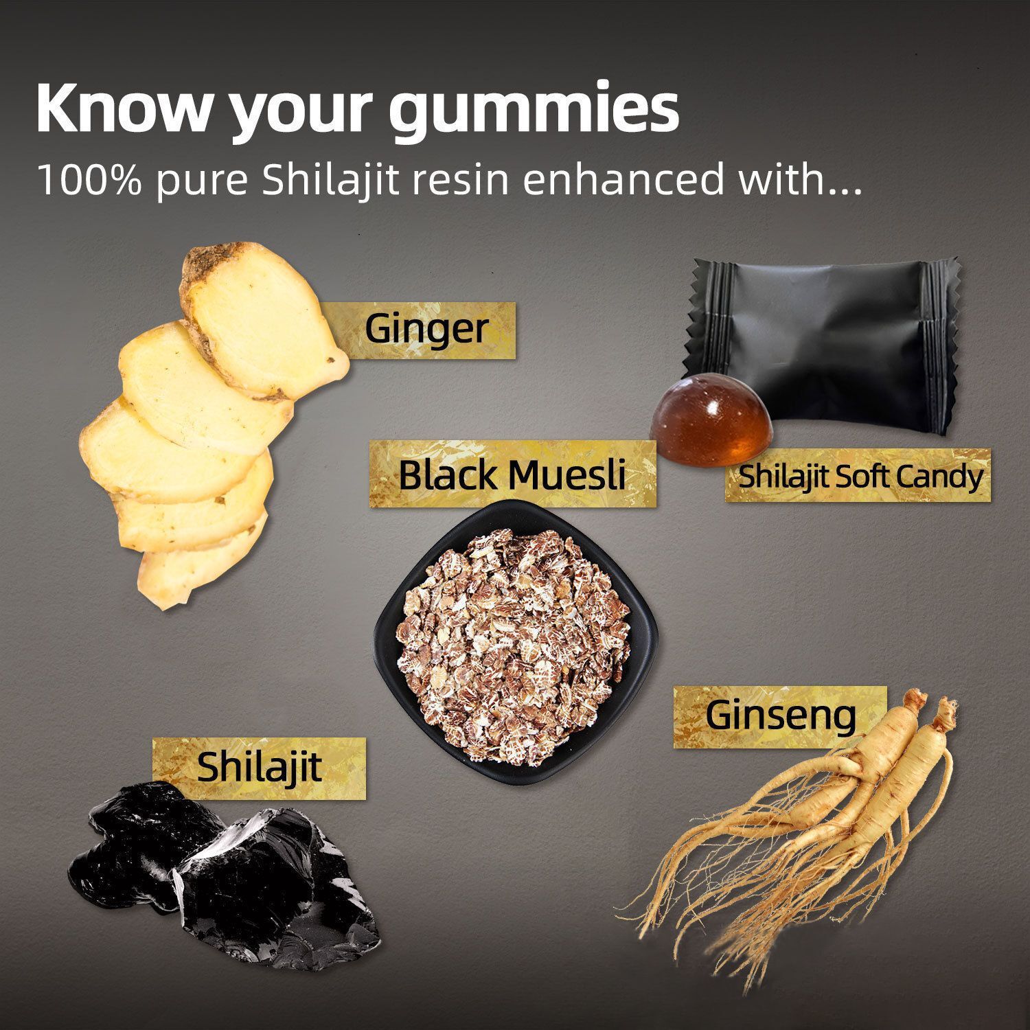 Himalayan Shilajit GOLD Gummies, Organic, Extremely Potent 3000 mg, Fulvic Acid