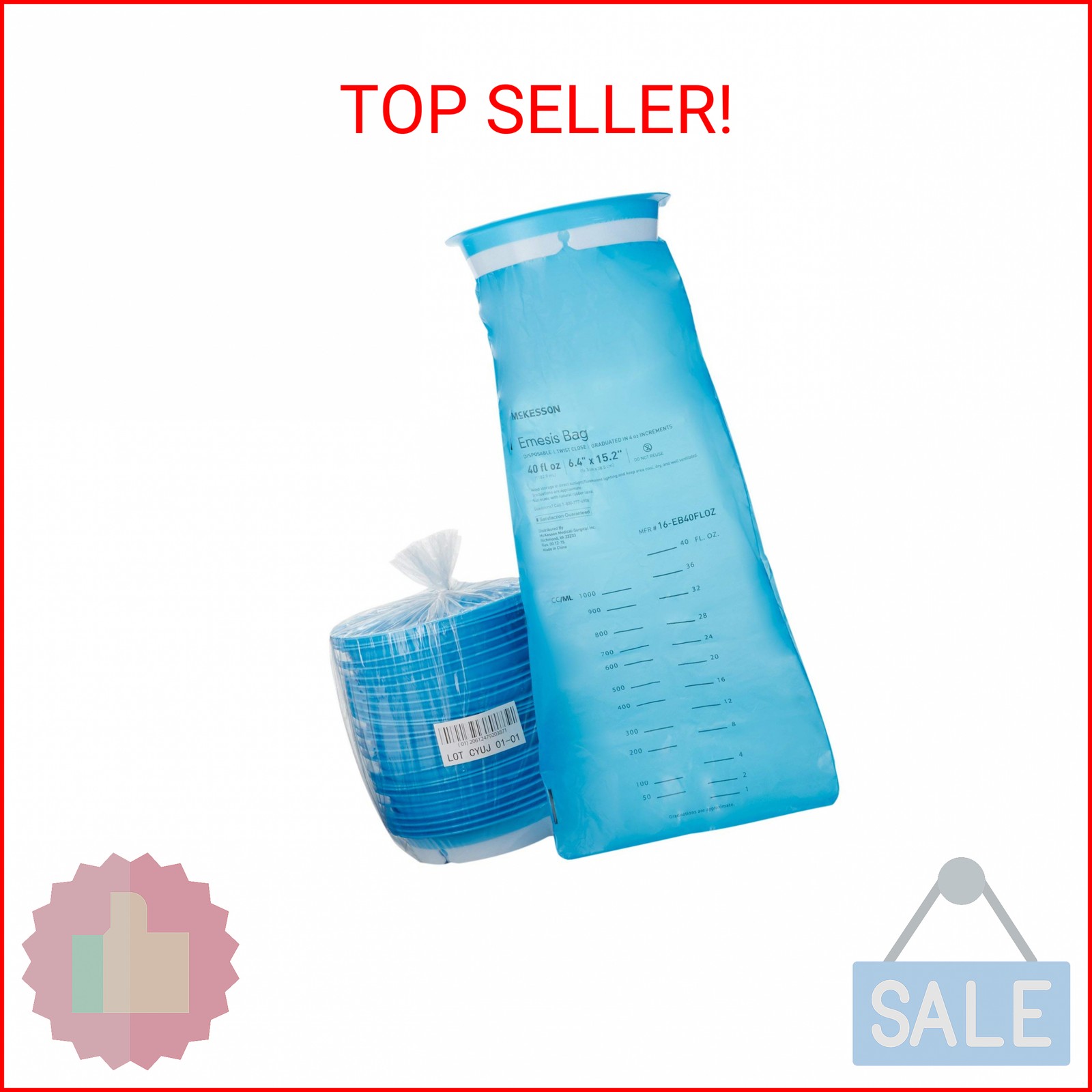 McKesson Emesis Bag – Twist Closure, Disposable, Single Use, Blue, Non-Sterile –