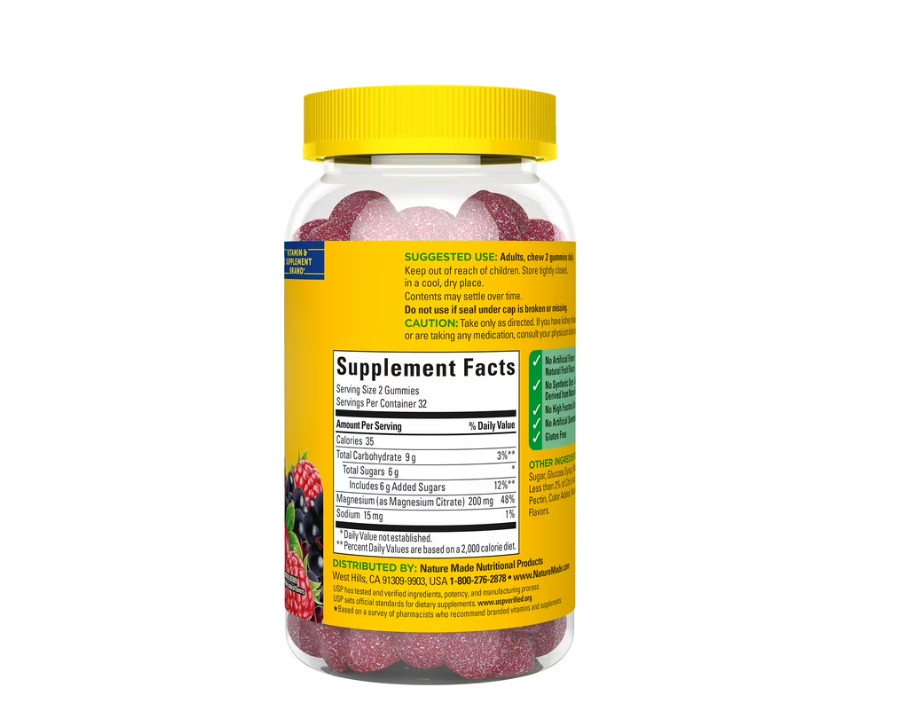 2 PACK High Absorption Magnesium Citrate 200 Mg per Serving Gummies, 64 Count