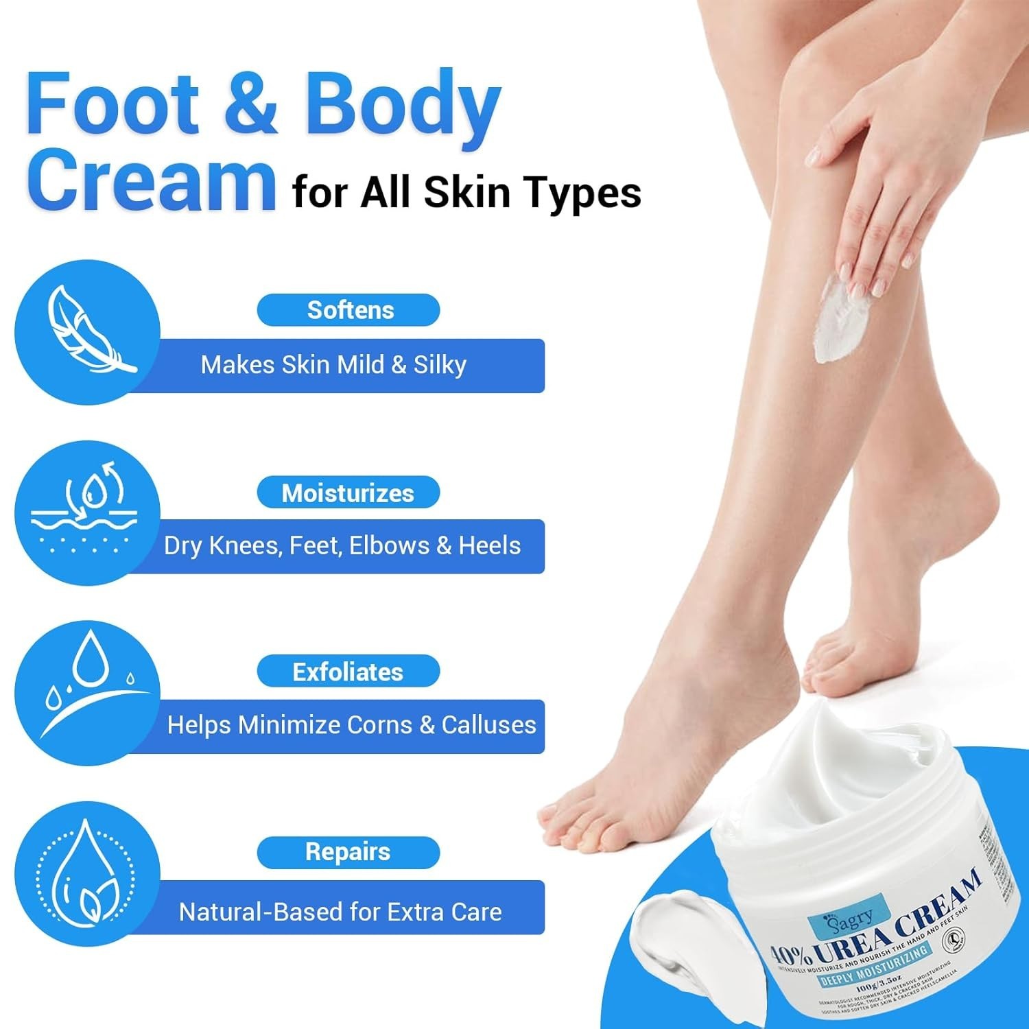 Urea Cream 40 Percent for Feet Maximum Strength, Foot Cream for Dry Cracked Heel