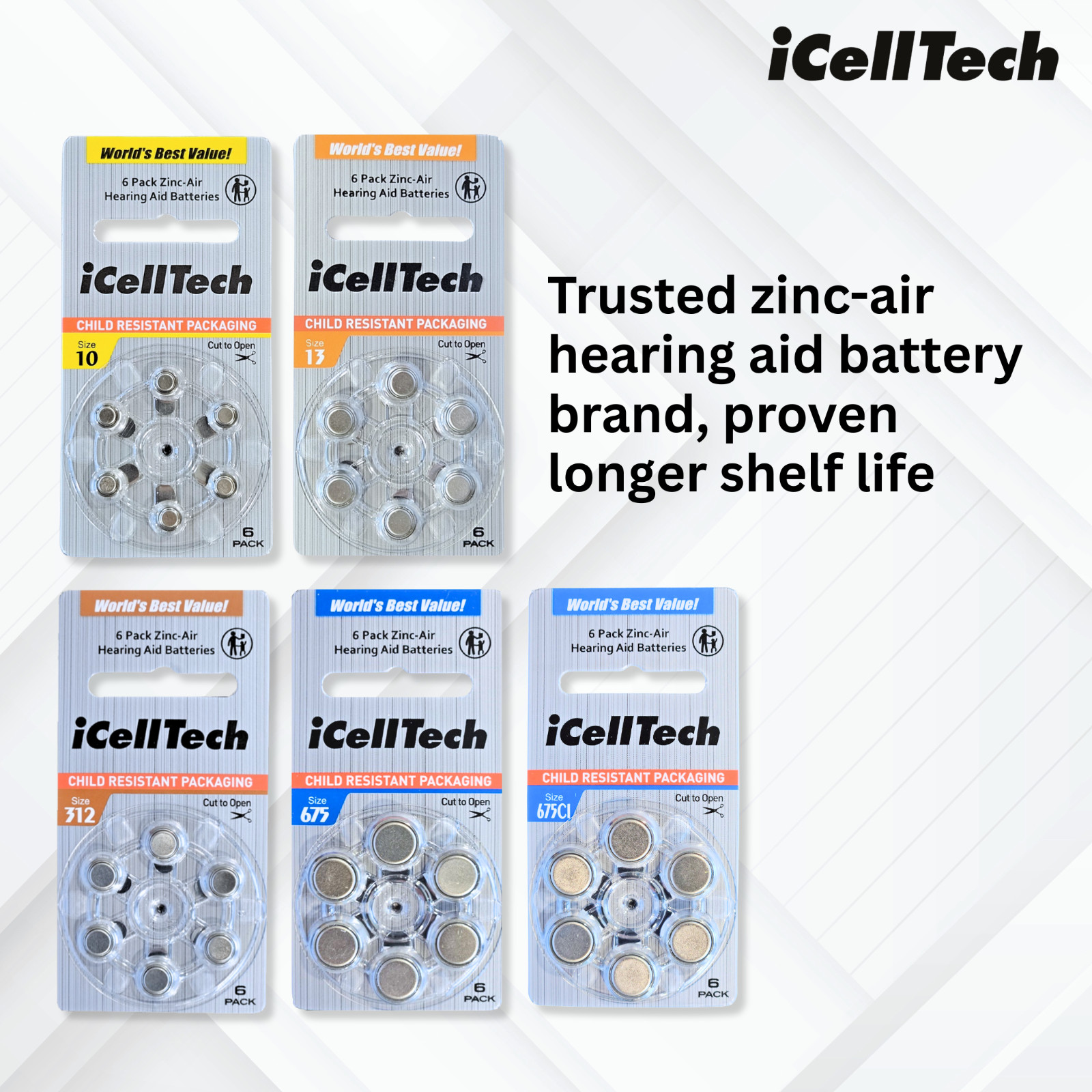 iCellTech Size 312 Hearing Aid Batteries PR41 Zinc Air 1.45V (60 Pack)