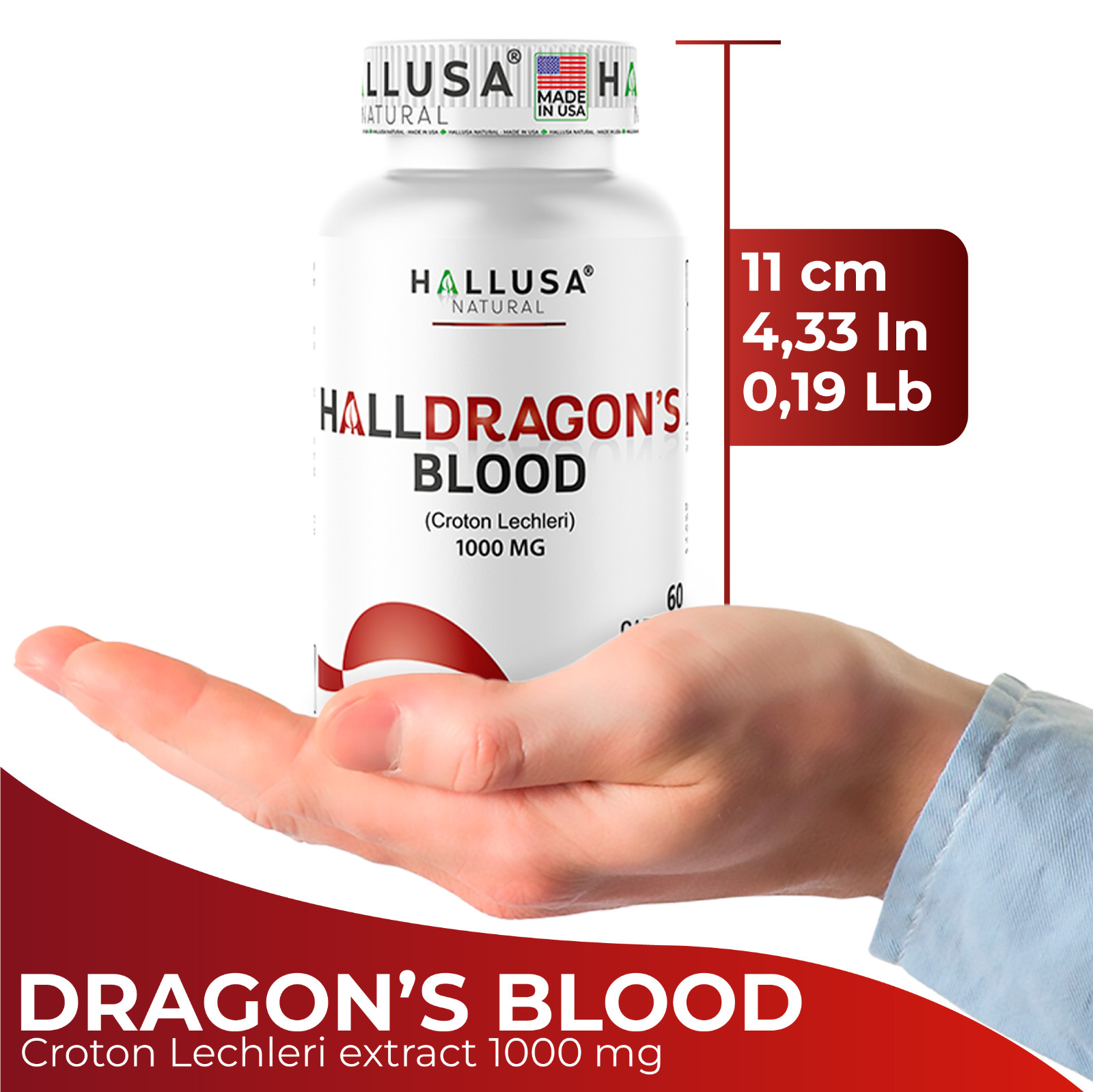 Hallusa Natural Dragon’s Blood capsules 1000mg – Croton Lechleri – 60 Count