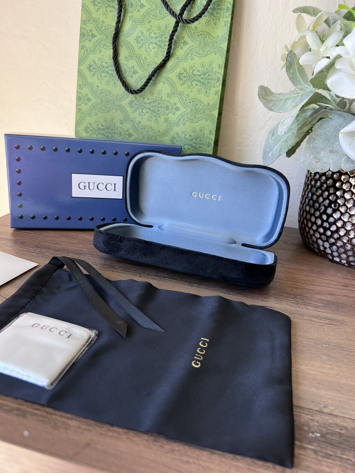 New Gucci Sunglasses Eyeglasses Case Black Eyewear Case W Box And Shopping Bag