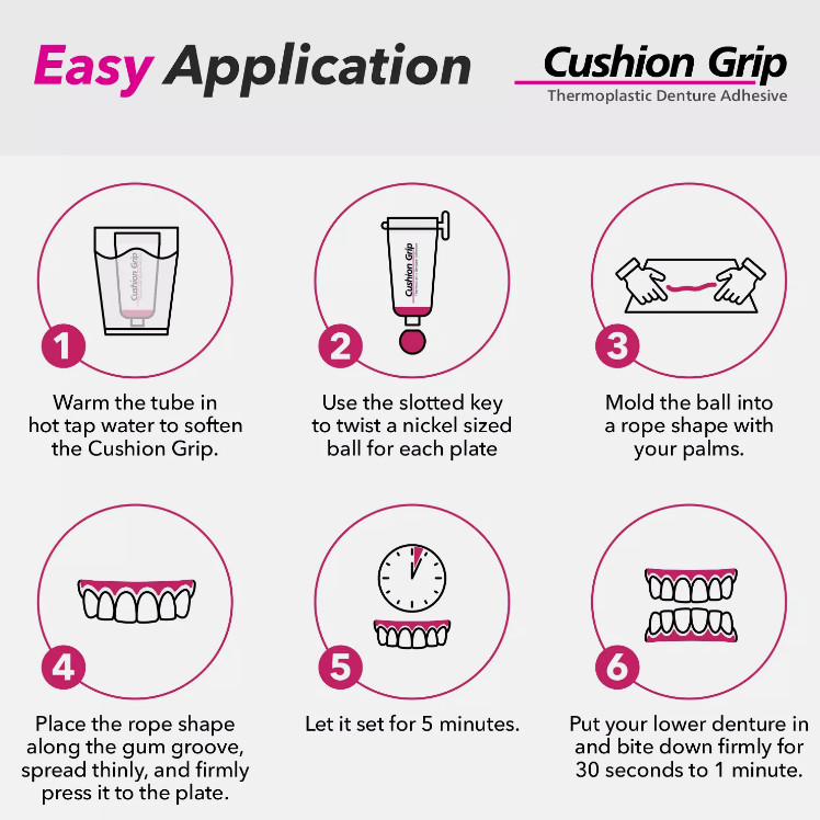 Cushion Grip Soft Thermoplastic Denture Adhesive 1 Oz – (Pack of 1,2,3,4, (5+1)