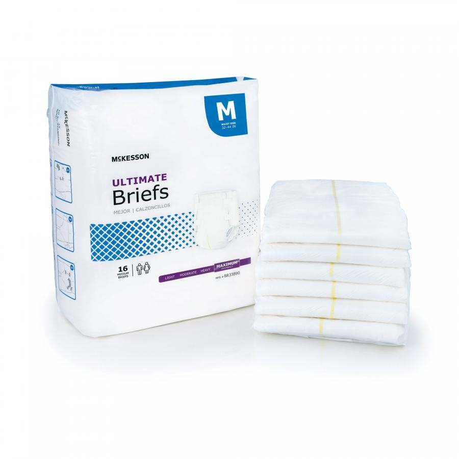 McKesson Ultimate Briefs Adult Unisex Medium Refastenable Tabs Heavy Absorb 16
