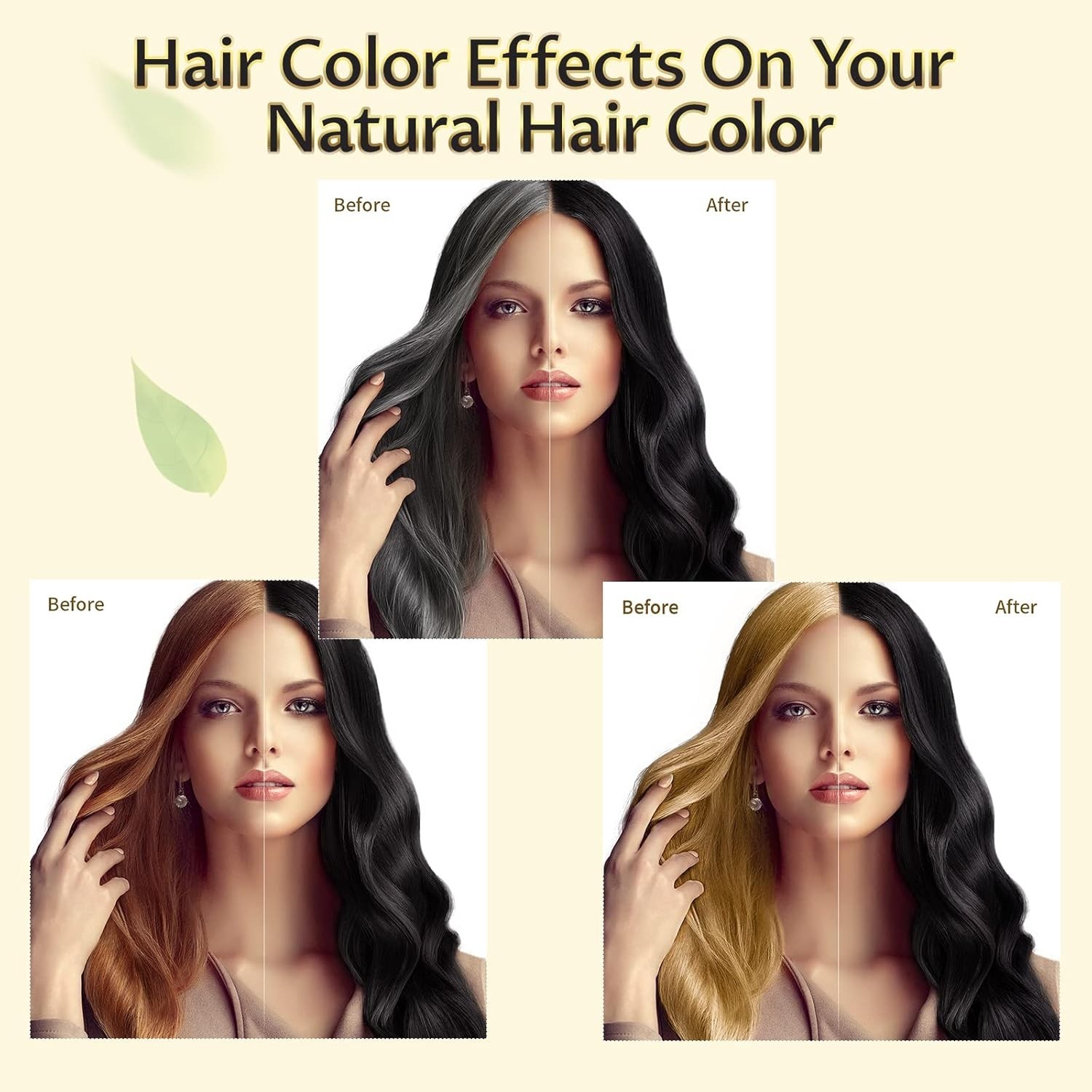 Black Hair Dye Shampoo 3 in 1 Semi Permanent Hair Color Shampoo for Gray Hair