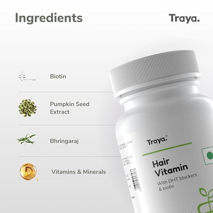TRAYA hair vitamin with dht blockers & biotin 30capsules