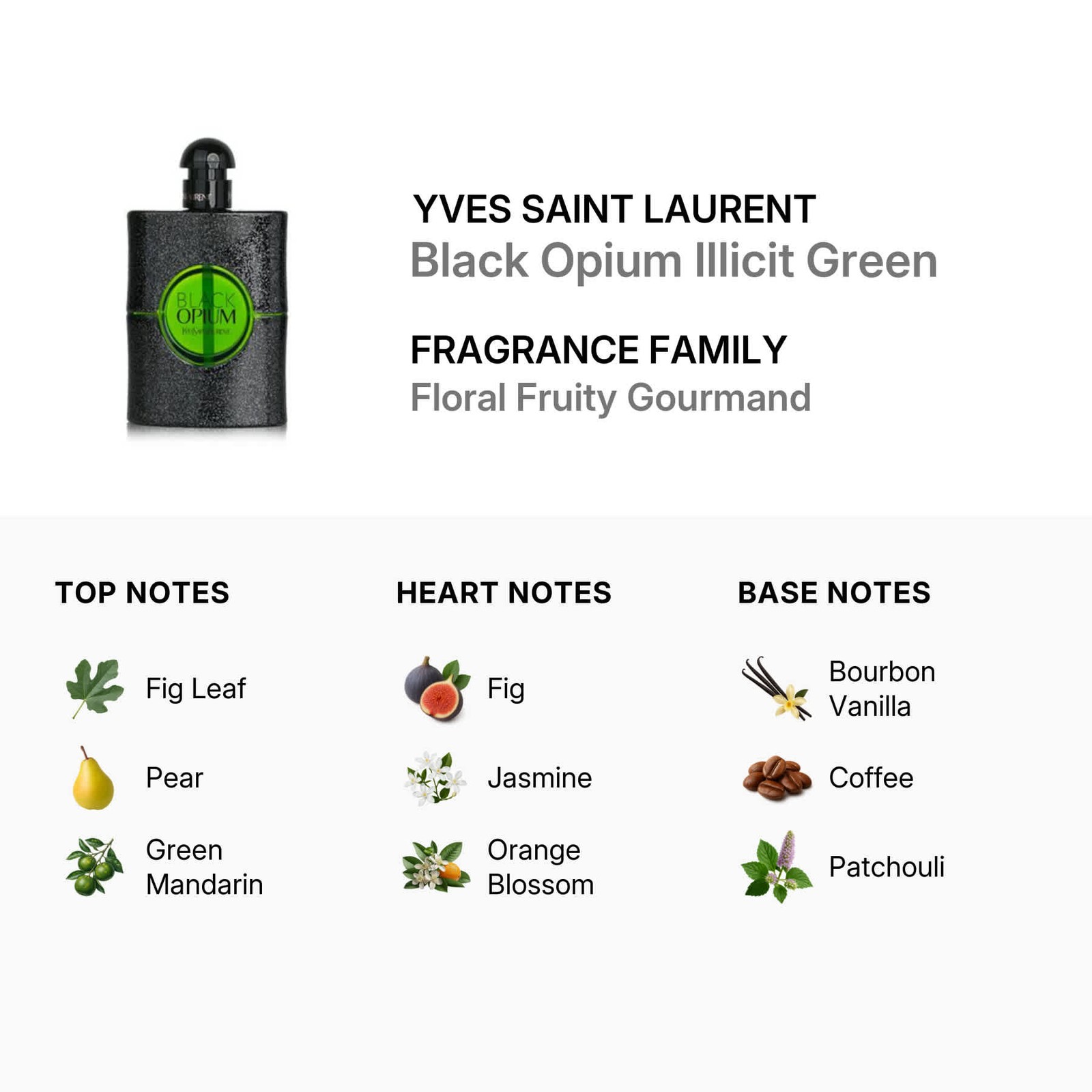 Yves Saint Laurent Ladies Black Opium Illicit Green EDP Spray 2.5 oz Fragrances