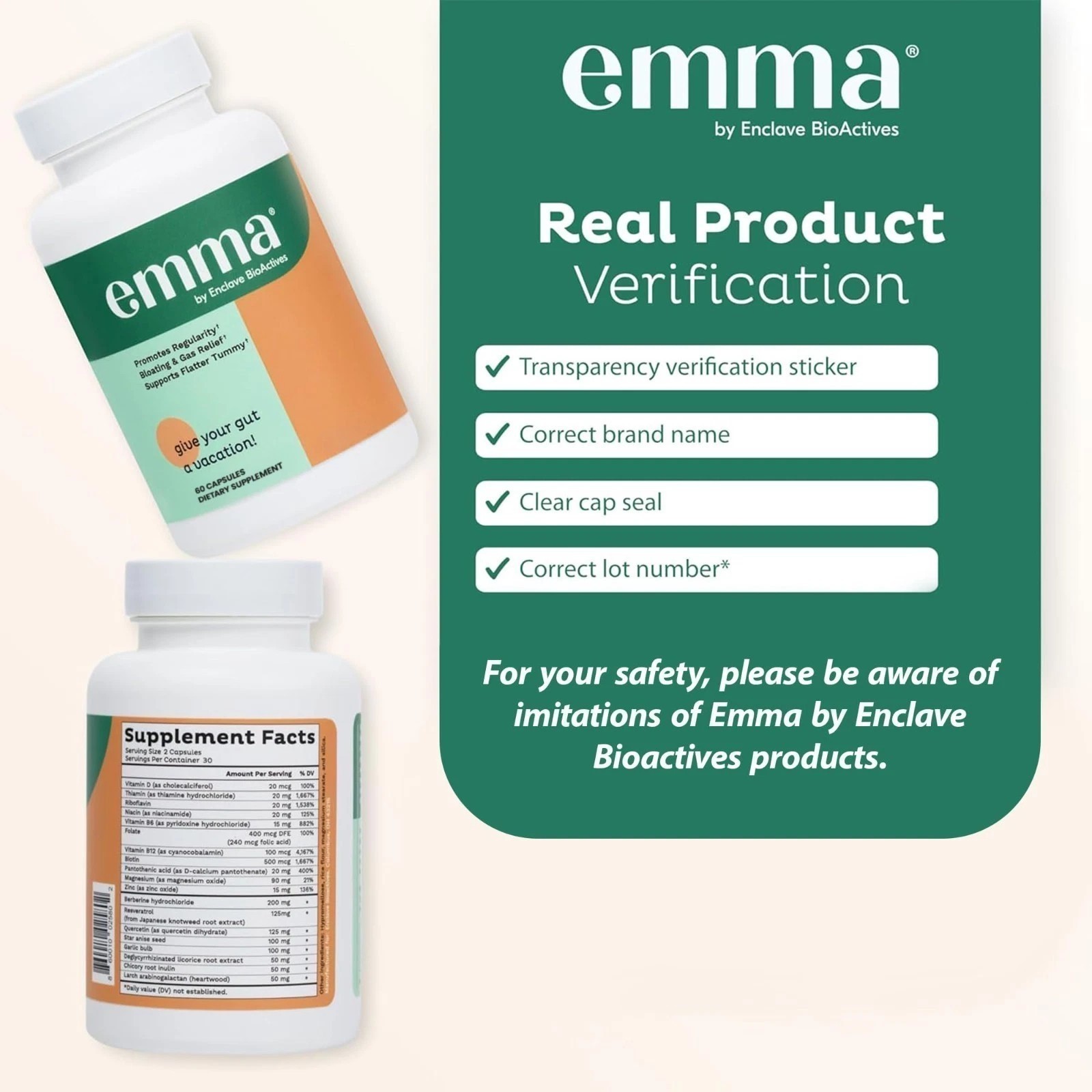 3 Pack Emma Gut Health Supplement 180 Capsules for Bloating Relief & Leaky Gut