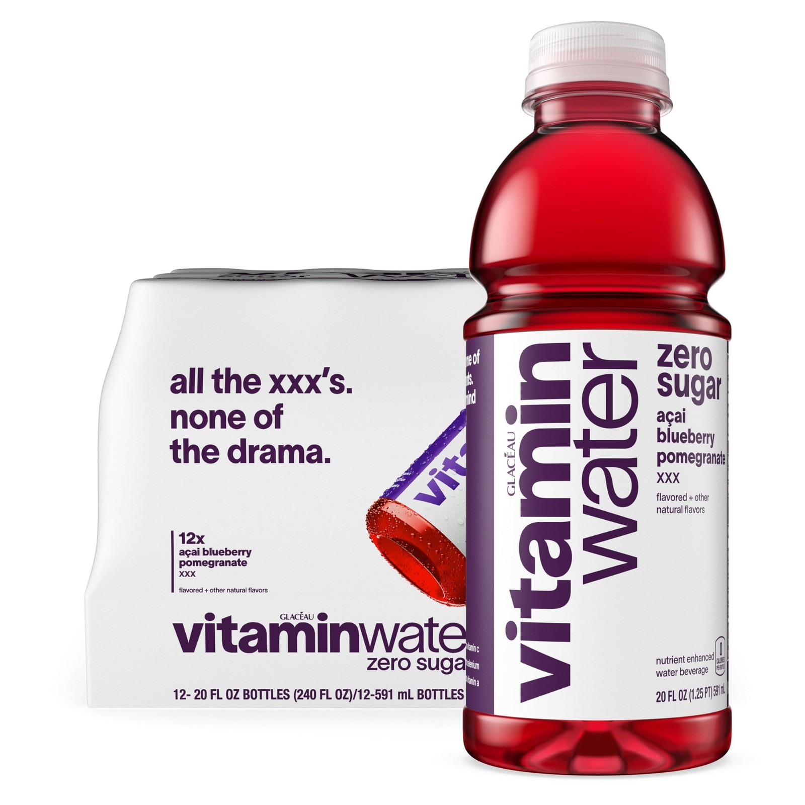 vitaminwater XXX Acai-Blueberry-Pomegranate Zero 20.05 Fl Oz (Pack of 12)