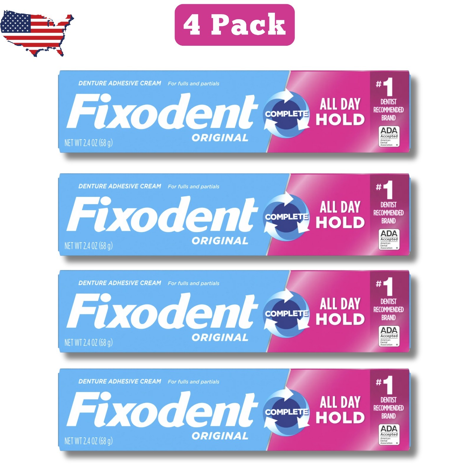 Pack of 4 Fixodent Complete Original Denture Adhesive Cream, 2.4 oz