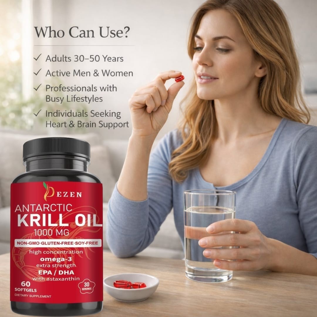 DEZEN Krill Oil Softgels with Omega-3 60 Count – Heart & Brain Support