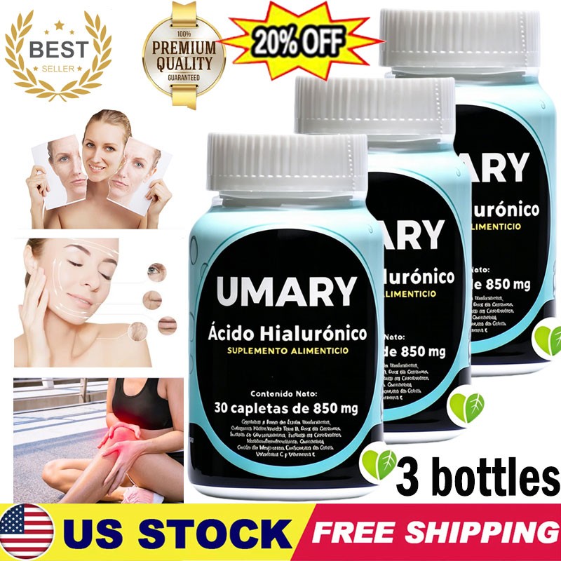 3 Bottles Hyaluronic Acid 850mg 30 Caplets Each Daily Nutritional Support