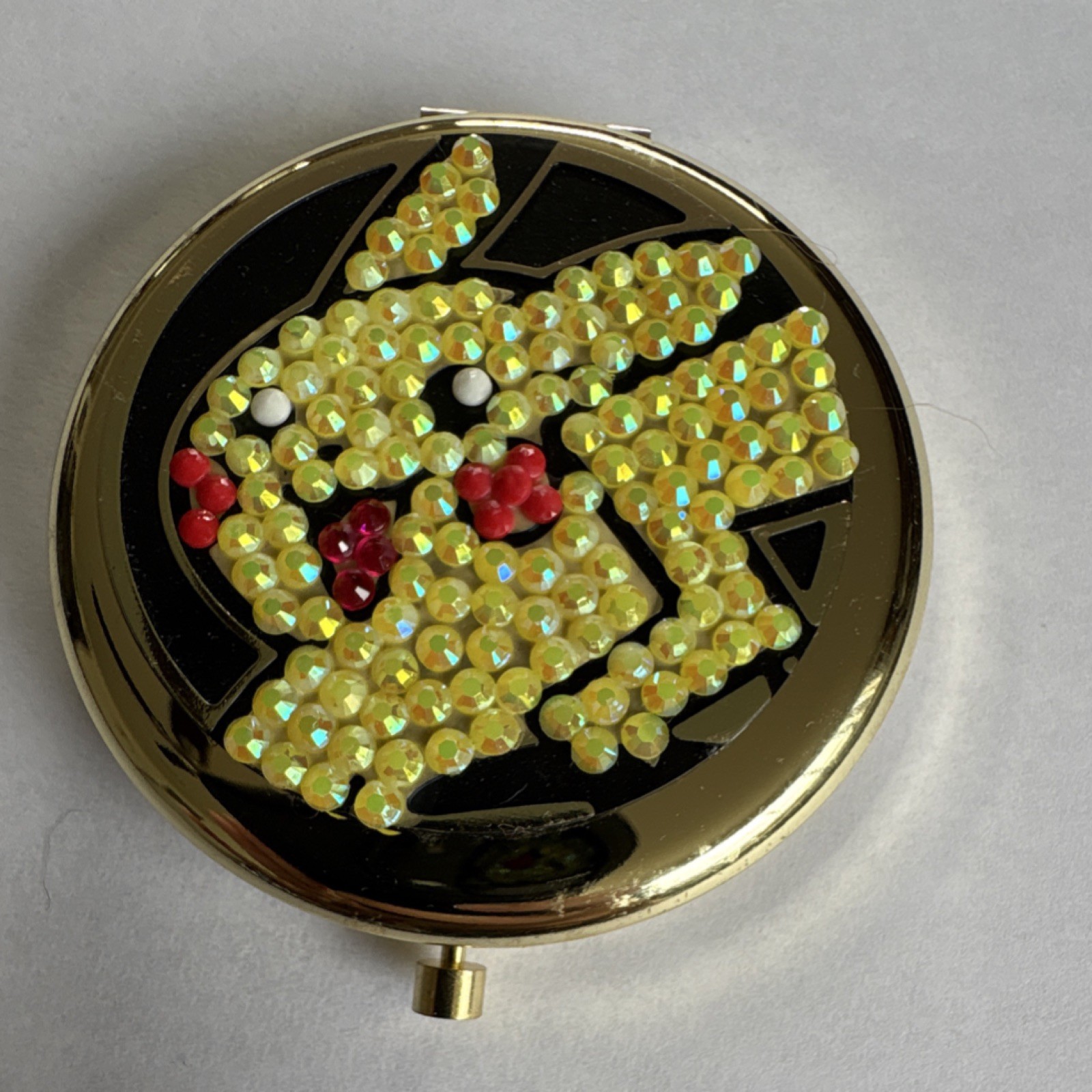 Rhinestone Pokemon Gold Tone Compact Mirror