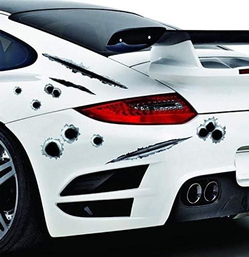 2Pcs 3D Bullet Hole Car Stickers, Simulation Stereoscopic Fake Gun Bullet