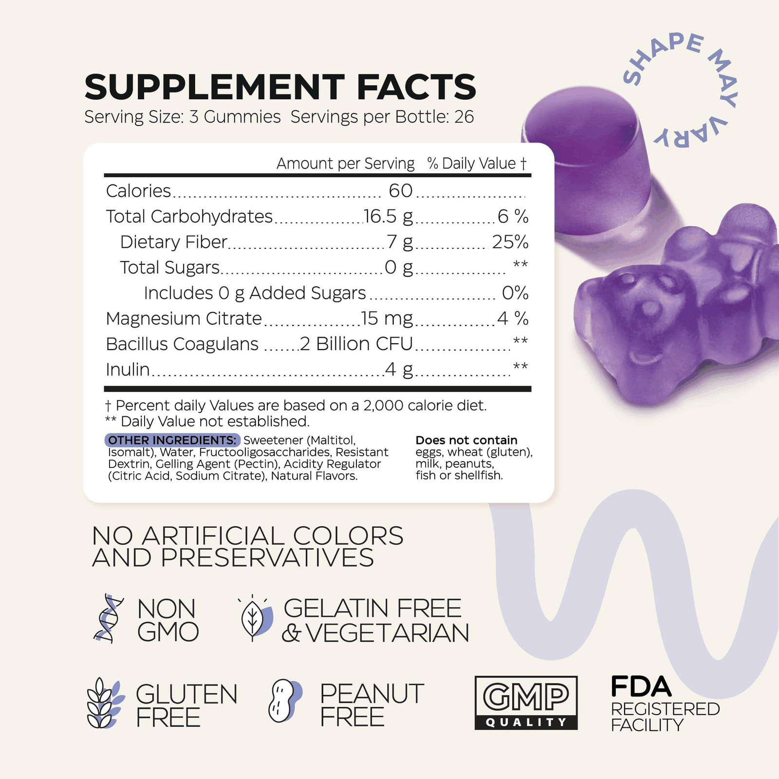 High Prebiotic Fiber Gummies for Adults 7G per Serving 160 pcs Dietary Beet FOS