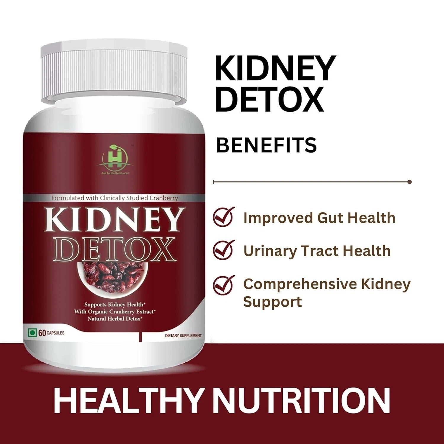 Healthy Nutrition Kidney Detox Veg Capsules with Cranberry Extract 60 Capsules