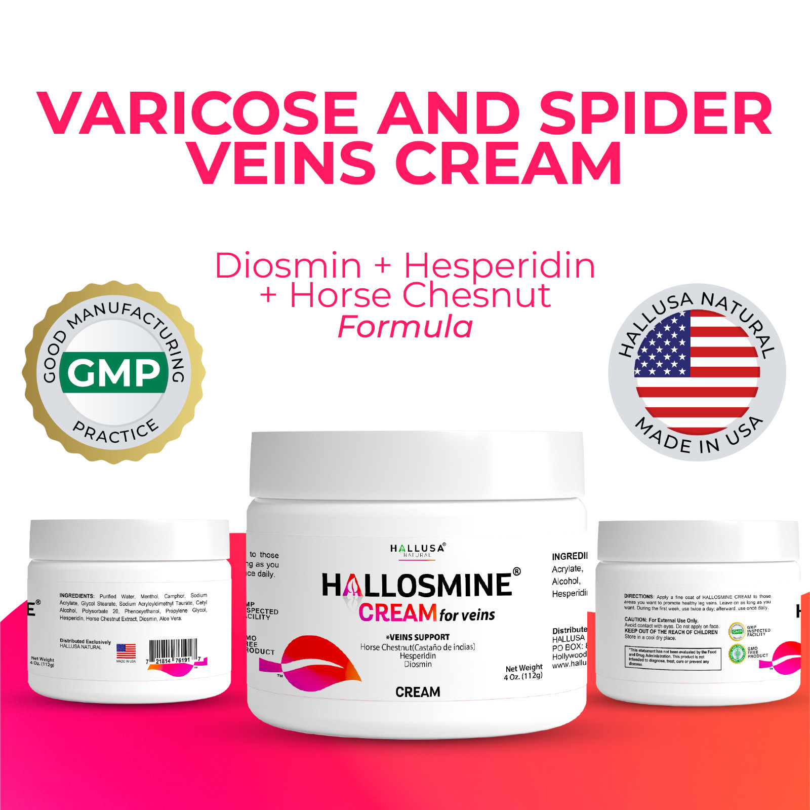 Hallosmine ADVANCE Diosmin 1000mg + FREE Cream for Veins 4 oz – 60 Capsules