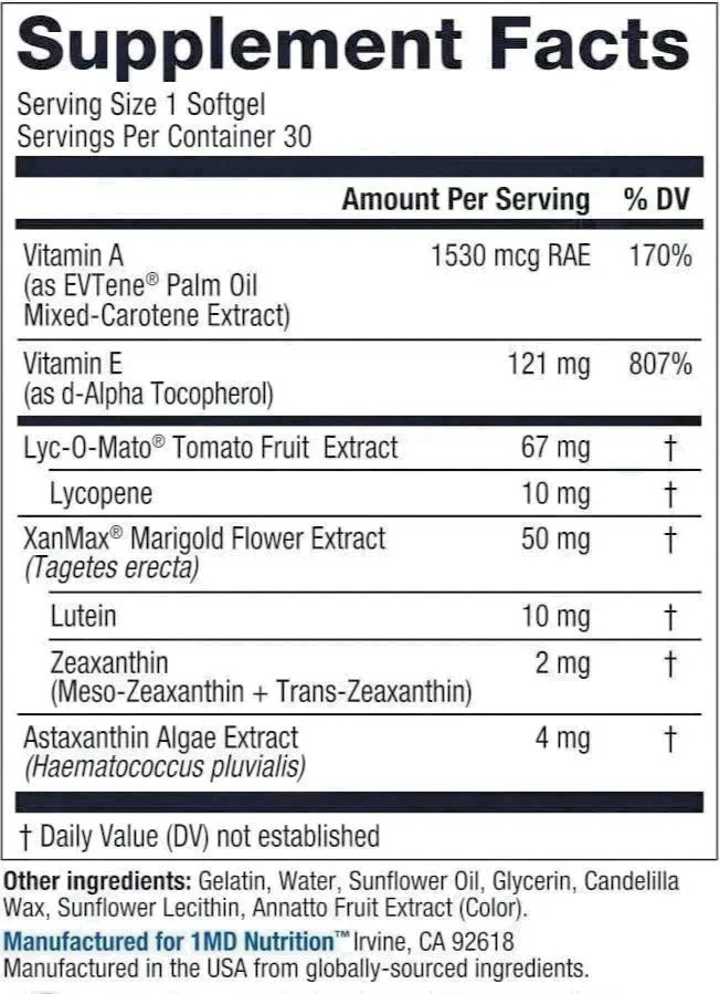 3 Pack 1MD Nutrition Vision MD Eye Vitamin CARMIS – Eye Supplement – 30 Softgels