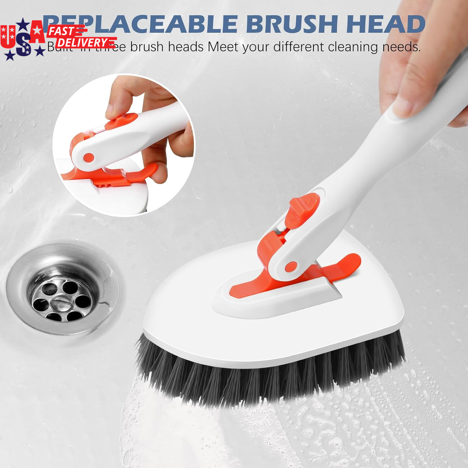 Tile Tub Scrubber Brush 3-In-1 Shower Scrubber with 52-Inch Adjustable Long Hand