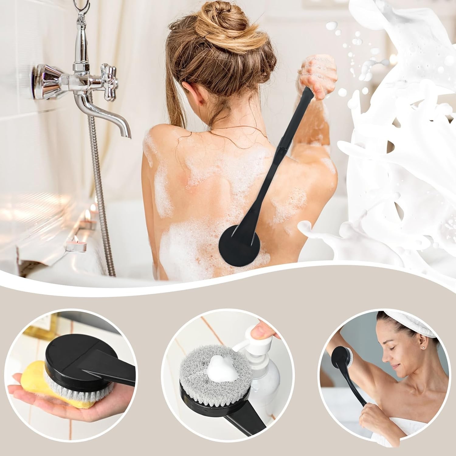 Gobiteli Back Scrubber for Shower 20.5″ Long Handle Body Brush Deep Clean