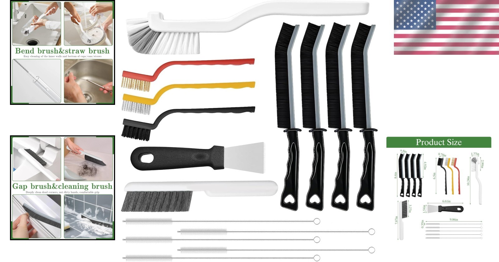 15-Piece Multifunctional Crevice Cleaning Brush Set for Home & Bathroom