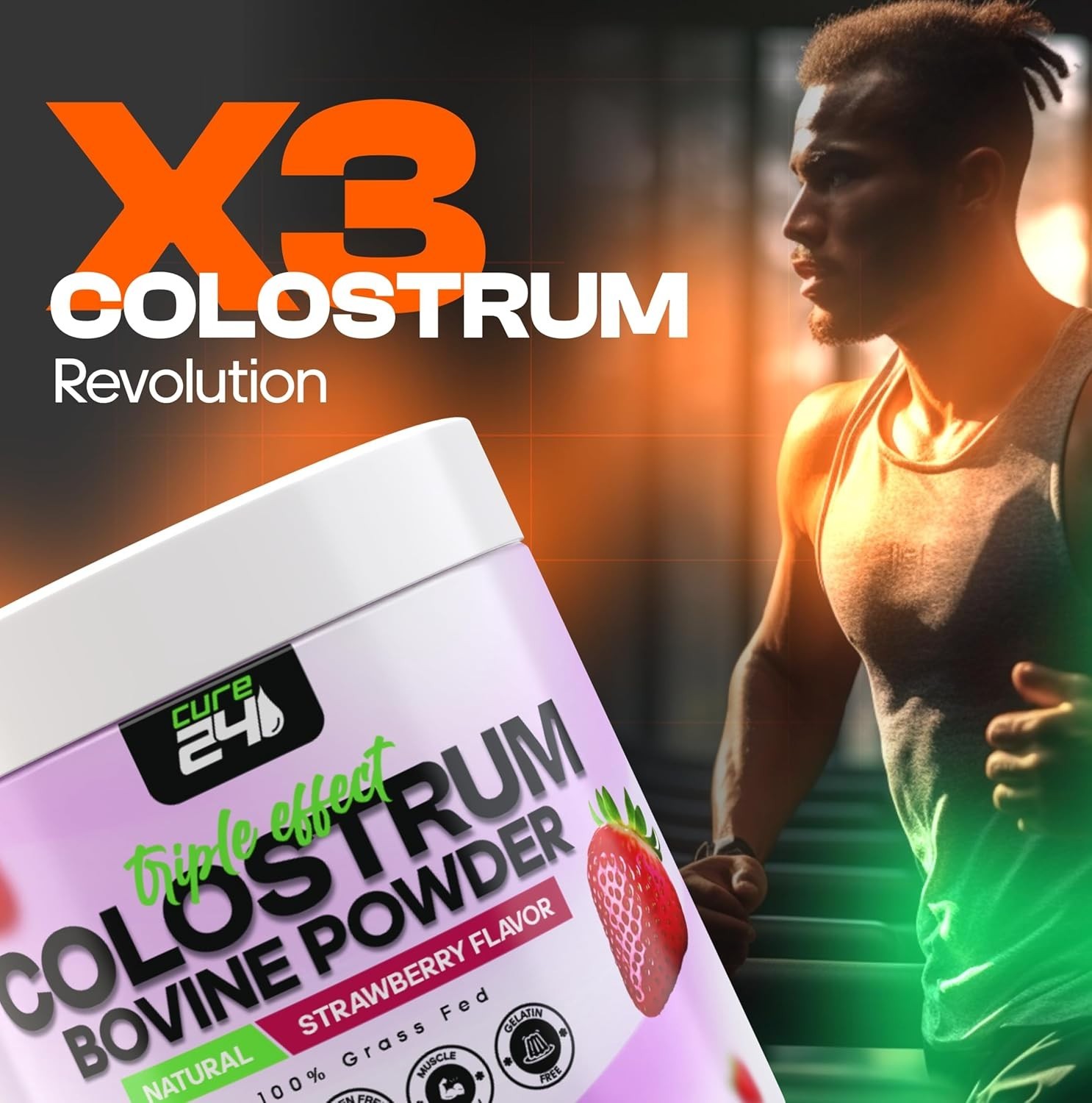 Bovine X3 Colostrum Supplement Powder for Humans, 100% Pure Whole Natural Grass