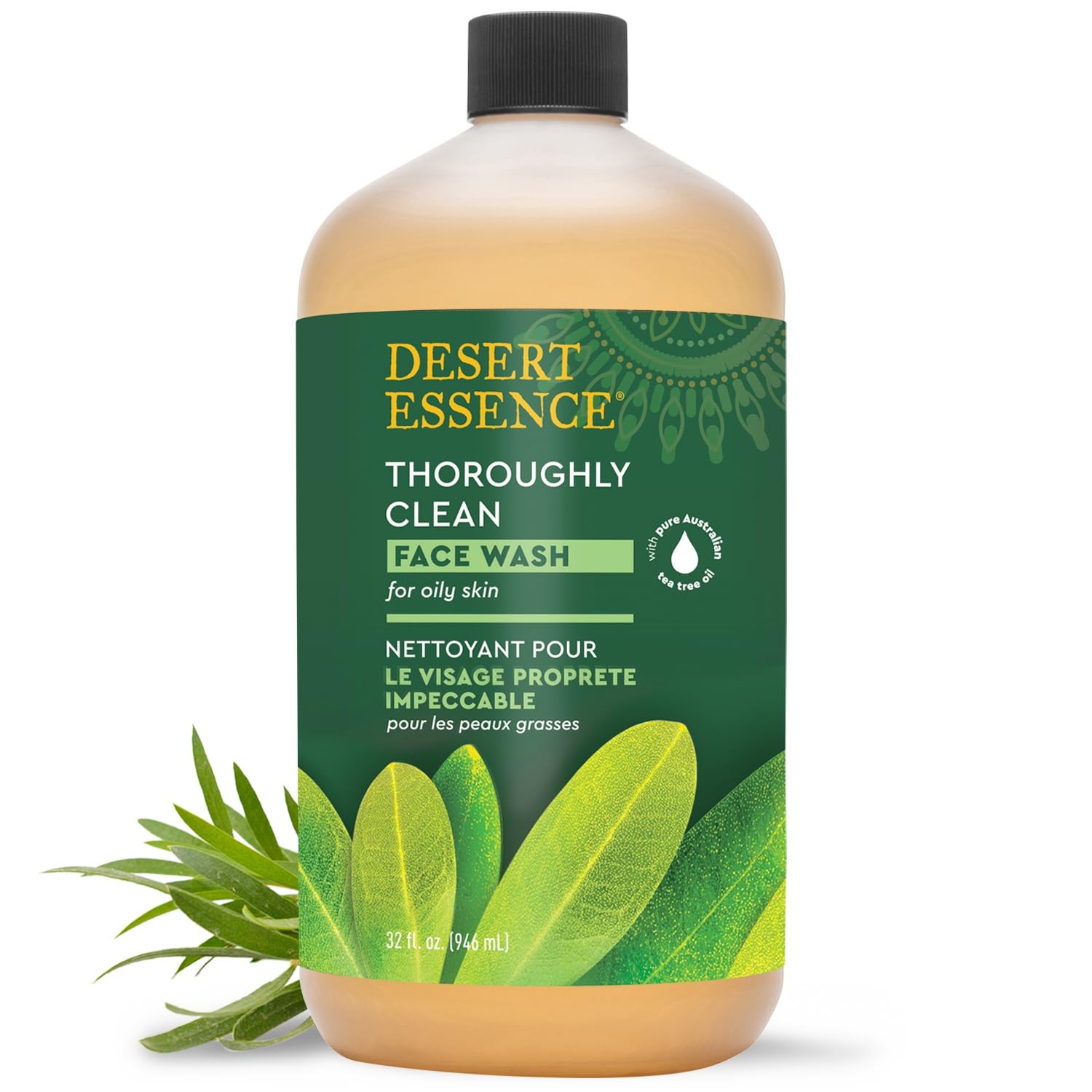 Desert Essence Tea Tree Face Wash 32 fl oz – 32 Fl Oz (Pack of 1), Clear