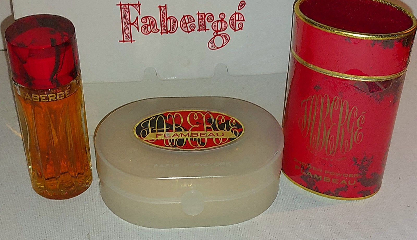 Faberge Flambeau 1 OZ. Cologne, Perfumed Soap, & Powder MONEY BACK IF NOT HAPPY!