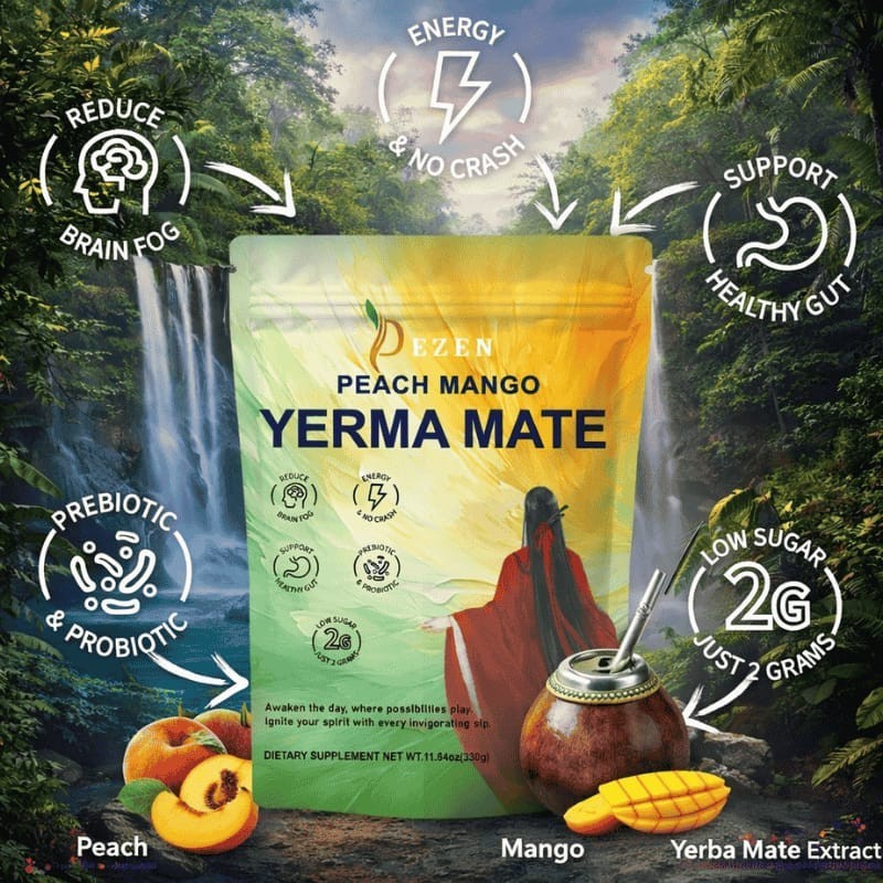 DEZEN Yerba Mate Tea Peach Mango | Herbal Tea | Natural Fruit Tea 30 Servings
