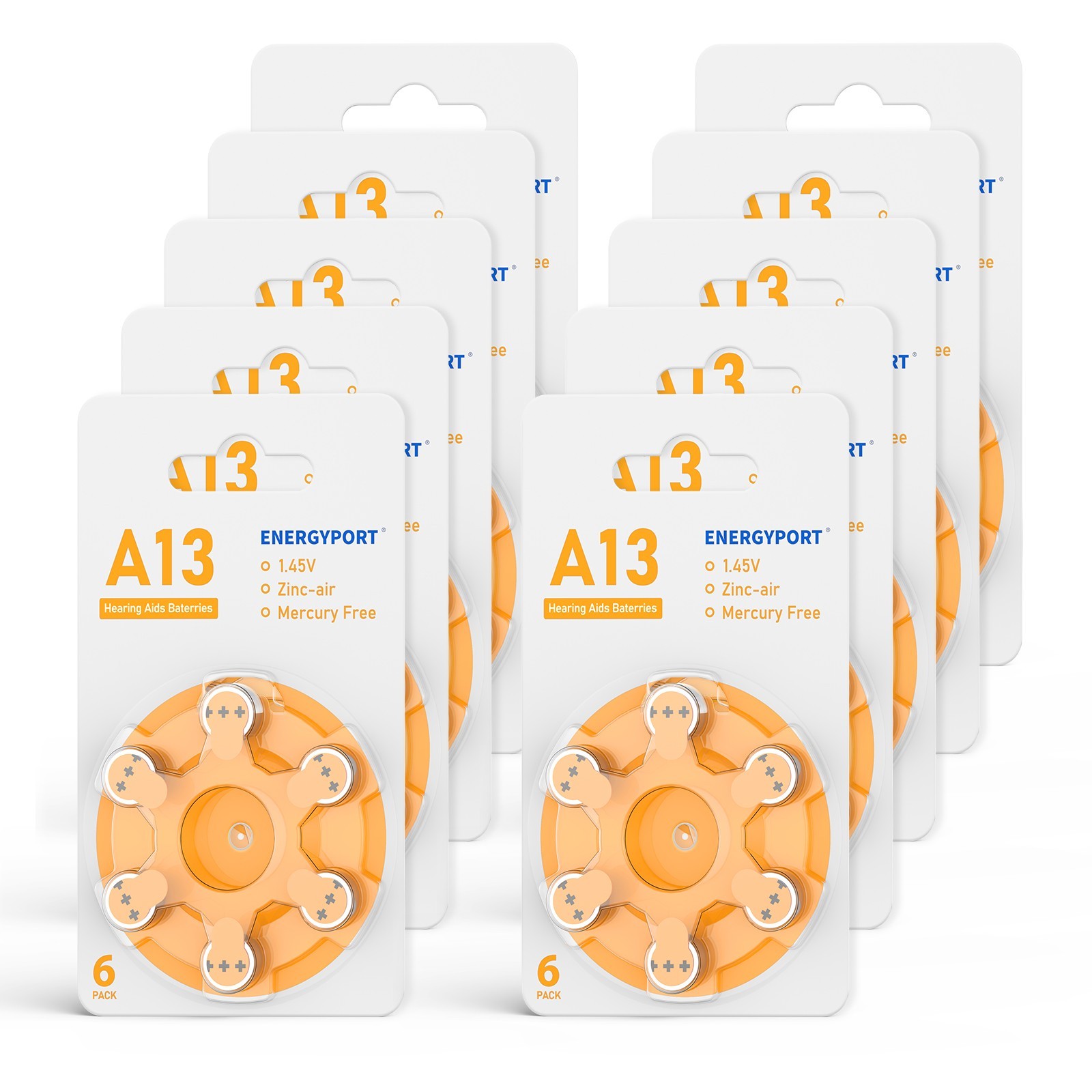 60 Pack Size 13 Hearing Aid Batteries A13 PR48 1.45V Zinc Air Mercury Free