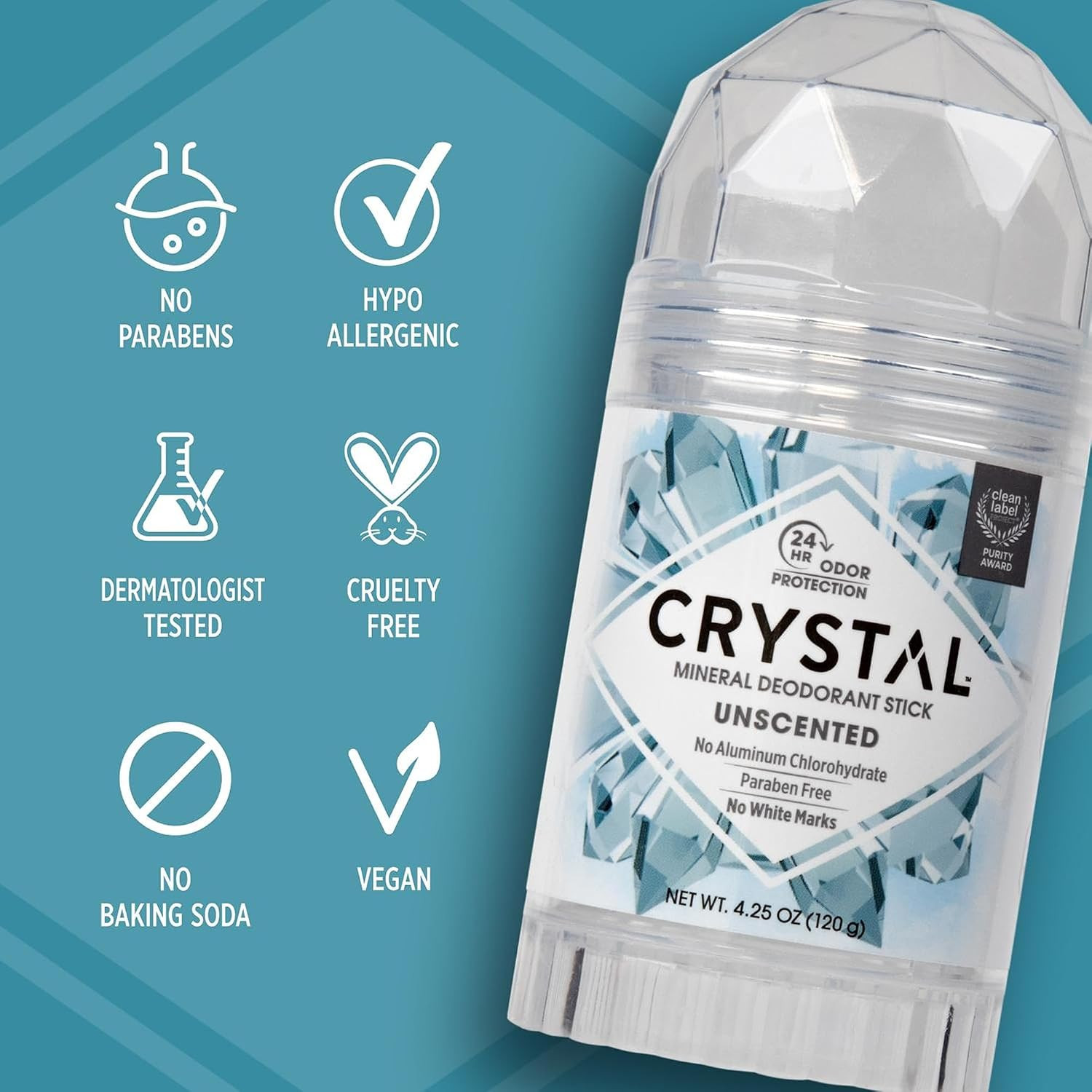 CRYSTAL Deodorant Stick (30003), Unscented, 4.25 Ounce