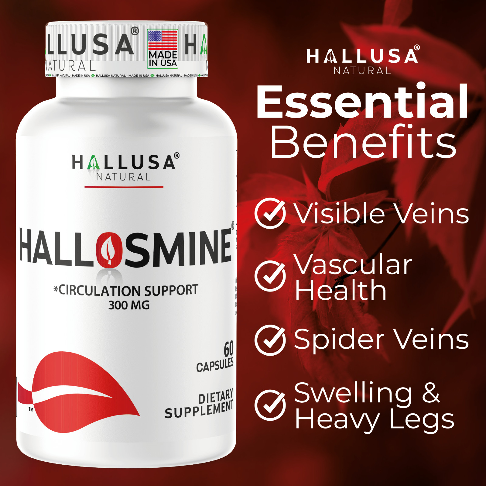 HALLOSMINE 300 Mg – Vascular Health & Vein Support – Diosmin Circulation 60 Cap