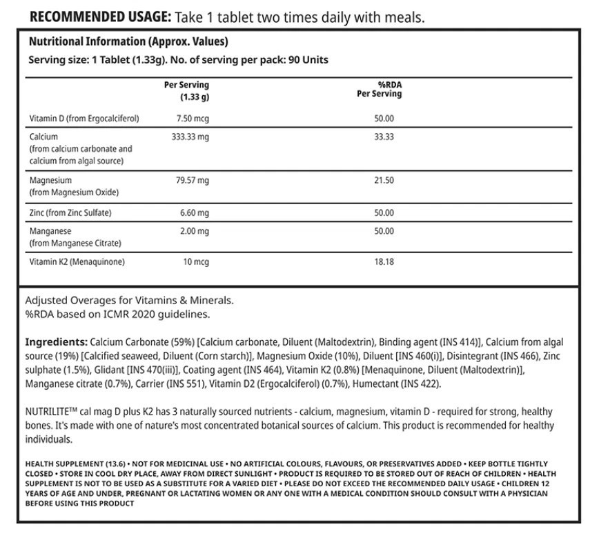 Cal Mag D Plus K2 Tablet(Pack of 2)| Support bone health, immune, Overall Health