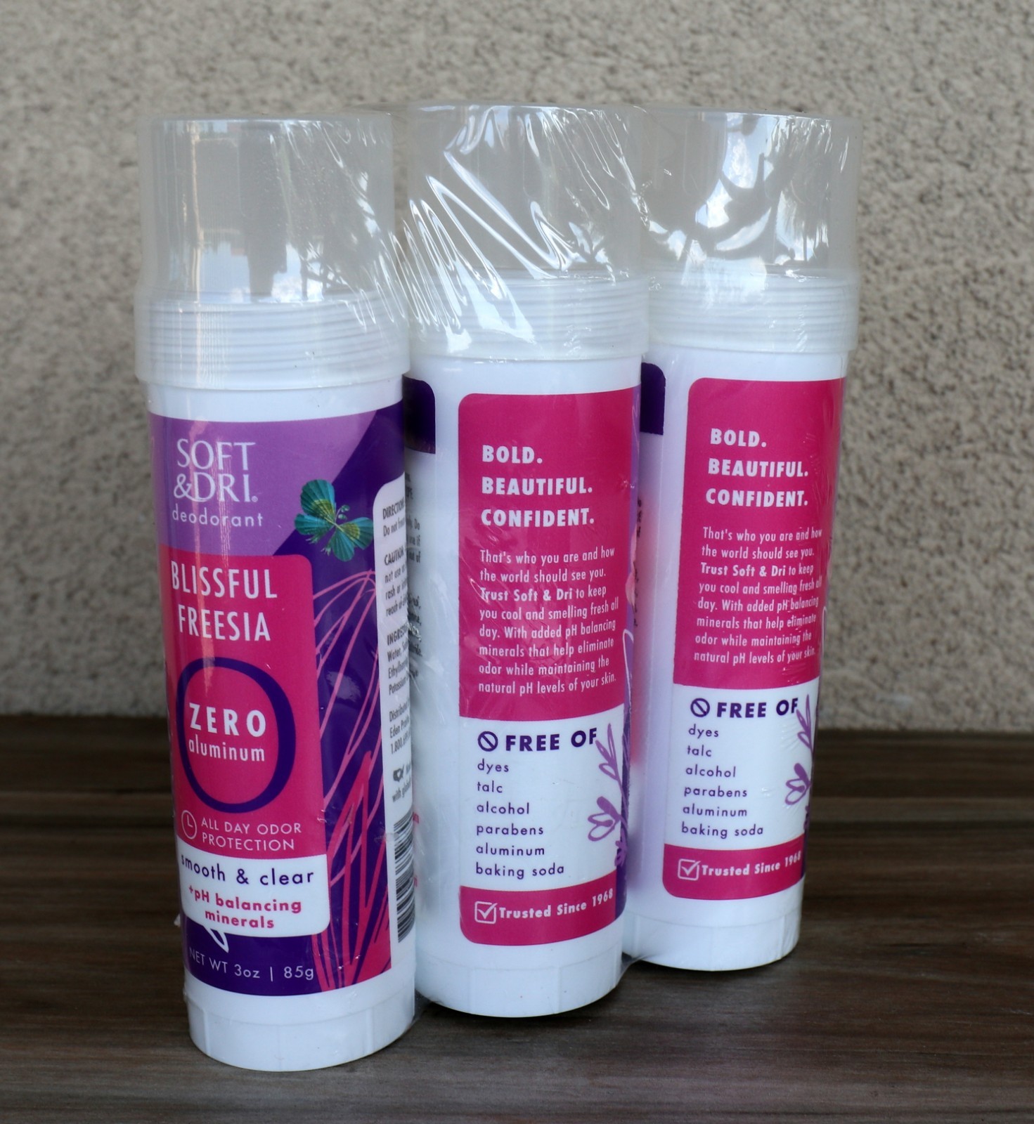 3-Pack Soft & Dri Deodorant Blissful Freesia Zero Aluminum Full Size 3 oz each