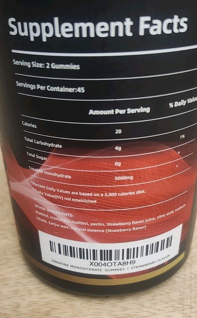 Creatine Monohydrate Gummies (2 PACK) 90ct Strawberry 5000mg Per Serving