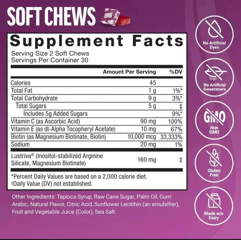 Hair Growth Soft Chews Thicker Stronger Hair 60 Mixed Berry Reduce Wrinkles