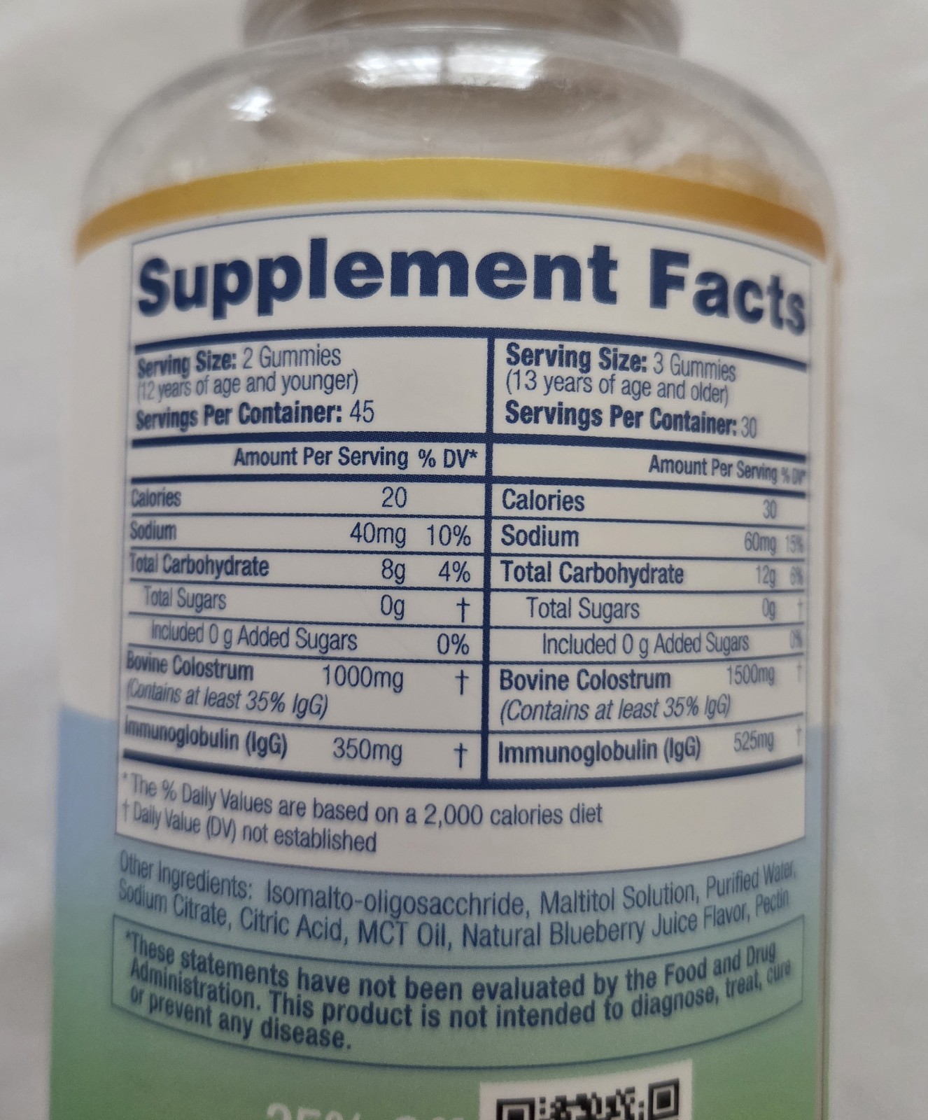Sugar-Free Colostrum Gummies, Bovine Colostrum for Humans, Grass-Fed 8/2026