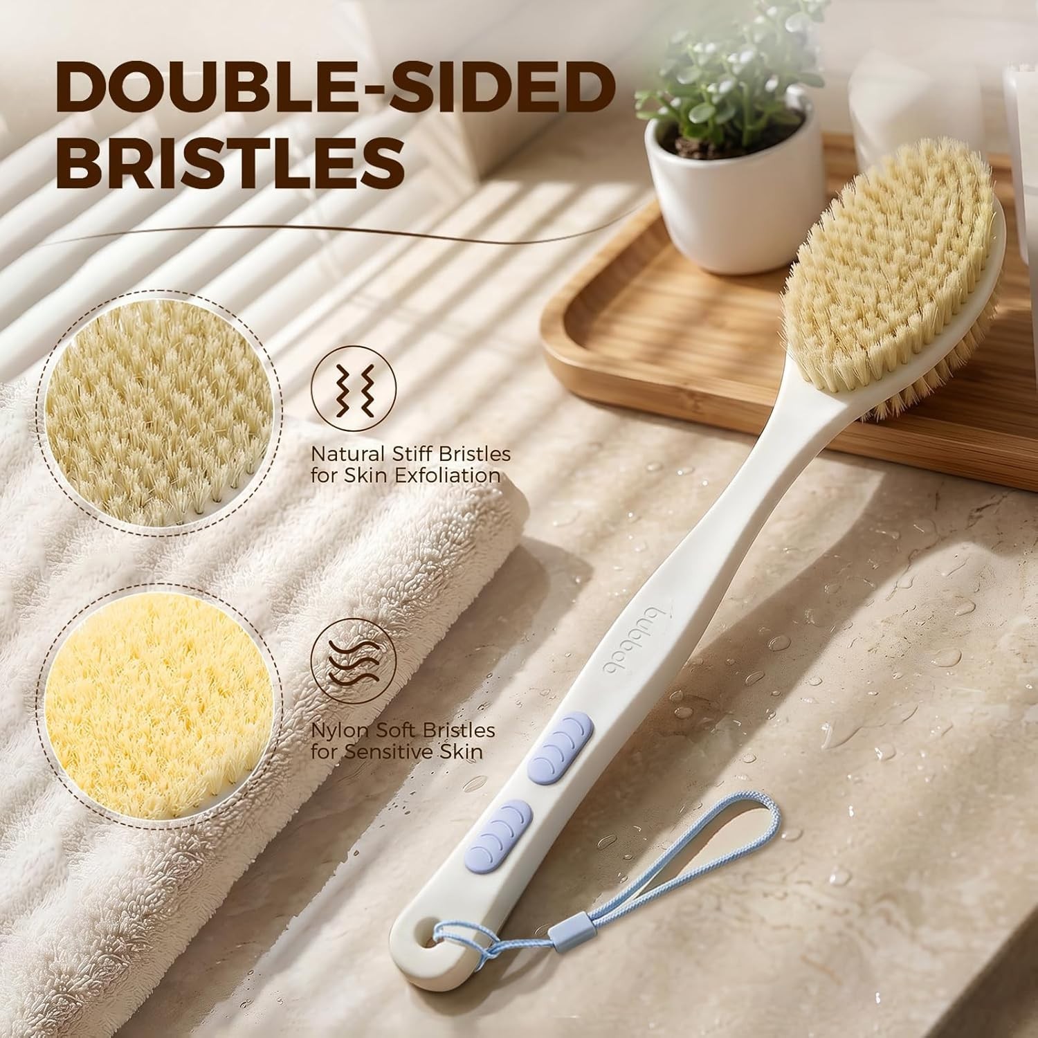 Back Scrubber anti Slip for Shower, Shower Brush Long Handle with Stiff and Soft
