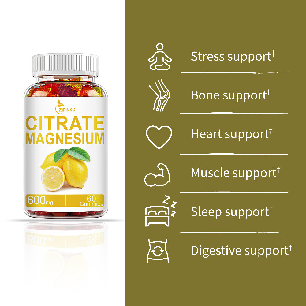2 Pack ZIPINKJ Magnesium Citrate Gummies 600mg per Serving – 60 Vegan Gummies